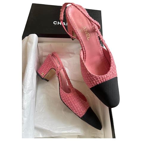 chanel pink suede slingback in heel pearls|chanel slingback sandals.